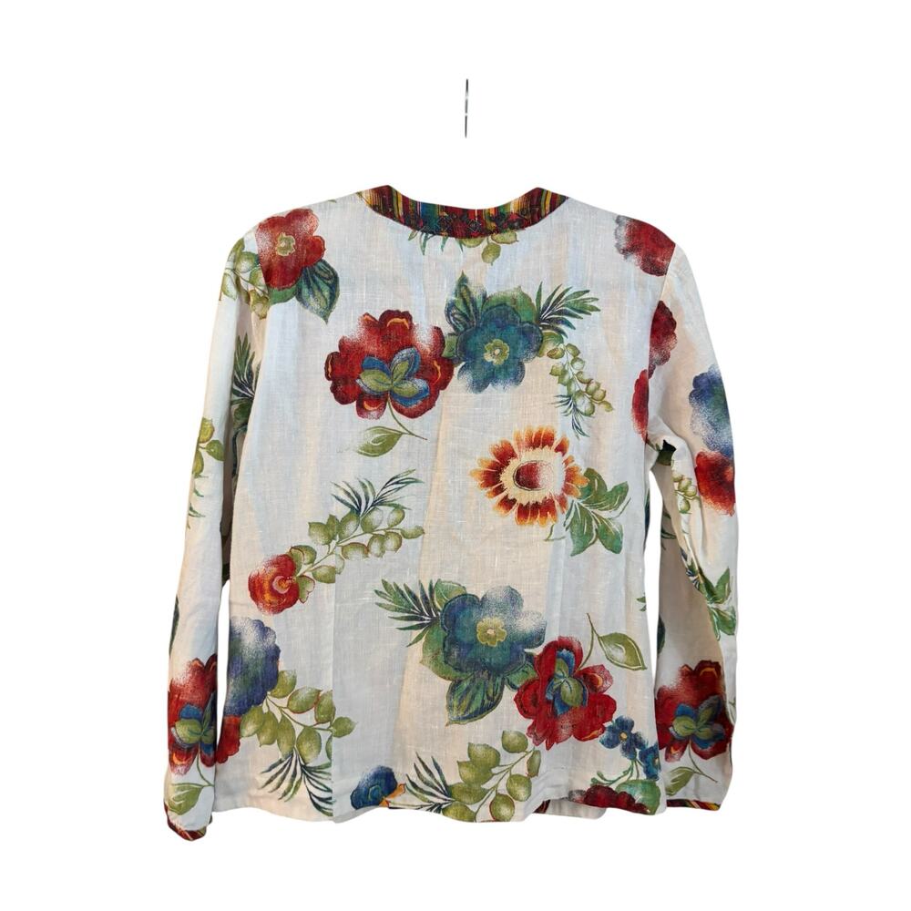 Chicos 100% Linen Vibrant Floral Tropical Beach Blouse Shirt Top Size 1 Medium - Picture 2 of 5